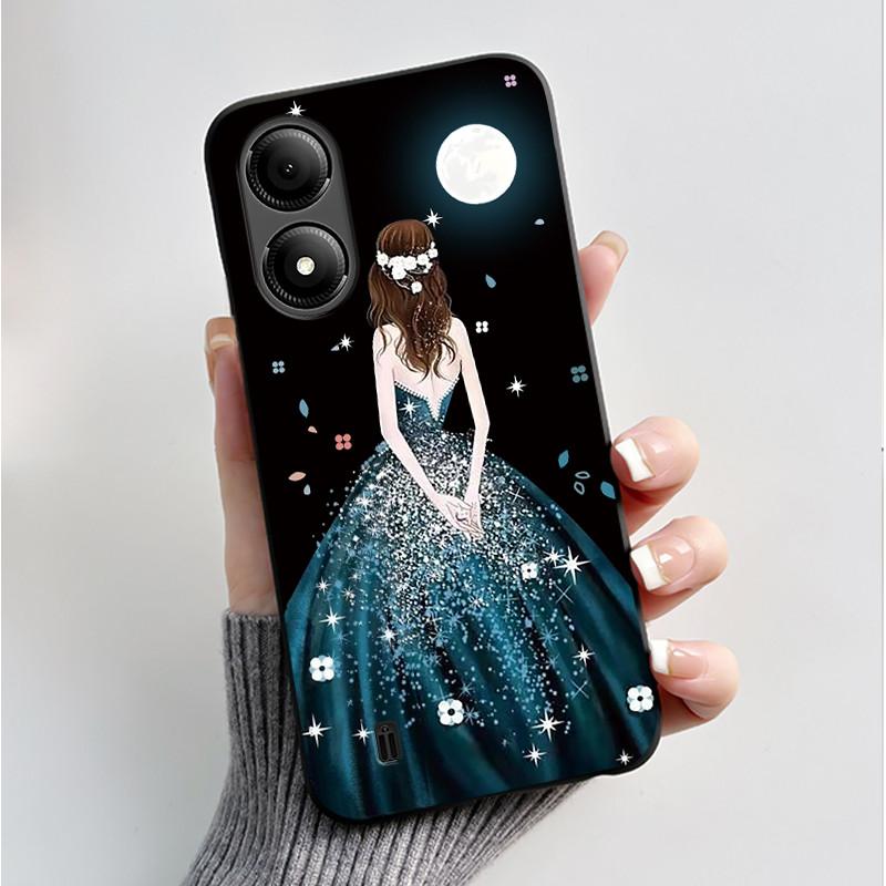 Custodia con Stampa per ZTE Blade A33S A34 Guscio Nero in Morbido Silicone per ZTE Blade A31 Plus Custodia Carina con Fiori e Cartoni Animati