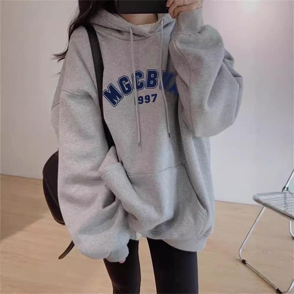 Fleece thickened autumn and winter hooded sweater women's Korean version large size fat mm jacket loose student wholesale