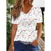 Blumenprint kurzärmeliges V-Ausschnitt T-Shirt