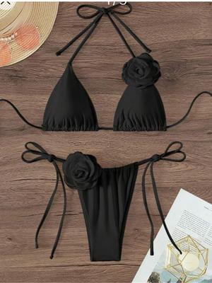 S - XL Sexy 3D Flowers Halter Strappy Bikini Women Swimwear Female Swimsuit Two-pieces Bikini Set Bather Bathing Suit Swim K5297