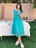 Coffee Break French Blue Small Flying Sleeve Dress Women's Summer Sense Dopamine Seaside Resort Beach Long Skirt