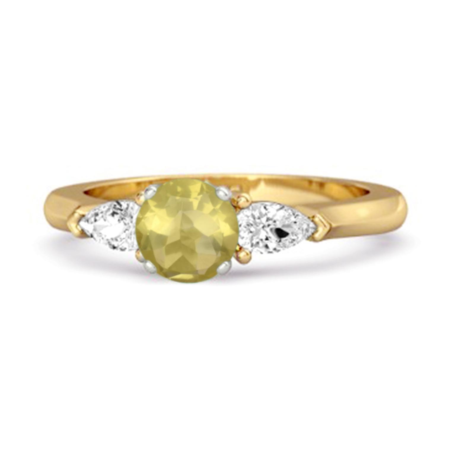 

Lemon Quartz Three Stone Pear Accent Ring - 925 Sterling Silver Gold Vermeil 6.5 золотий/жовтий