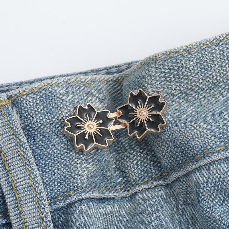 

Cherry Blossom Button Adjuster for Pants and Skirts Sakura Waist Tightener Adjustable Waist Buckle for Jeans No Sewing Required чорний