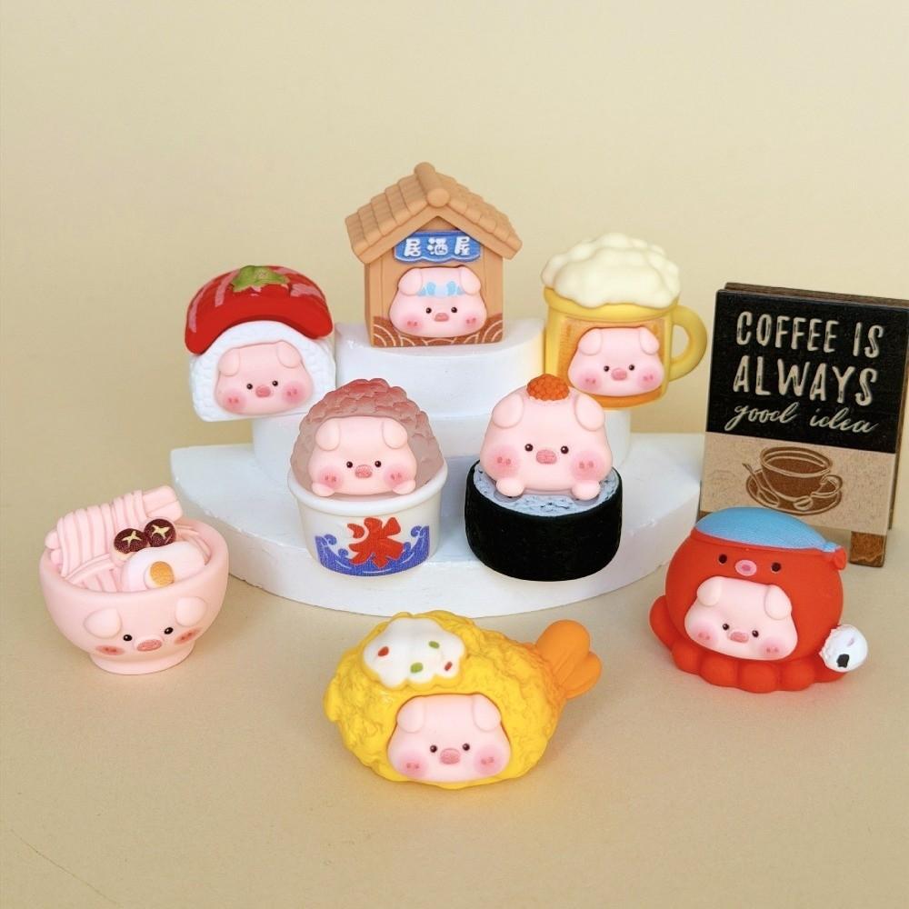 8pcs Kawaii Cartoon Pig Doll Miniatures Ornament DIY Resin Mini Figures Crafts 3D 8Pcs/Set Desktop Statue Pendant Accessories