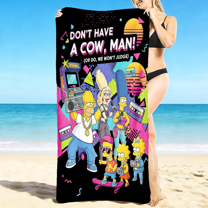 1Pc Simpsons 80S Retro Vibes Beach Towel, Quick Dry, Multi-Use for Beach Pool Gym Yoga Home Travel, Christmas, Halloween, Xmas Gift S731