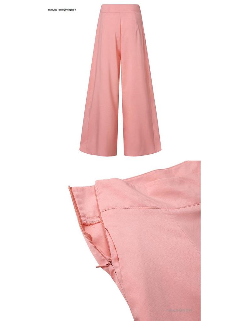 2026 Spring Women's High Waist Wide Leg Casual Pants - Solid Color, Lightweight