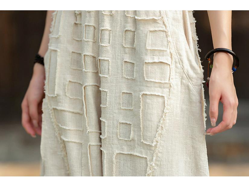 Unisex Boro-Style Linen Lantern Pants with Raw Edges for Meditation - Wide Leg & Autumn-Inspired Design