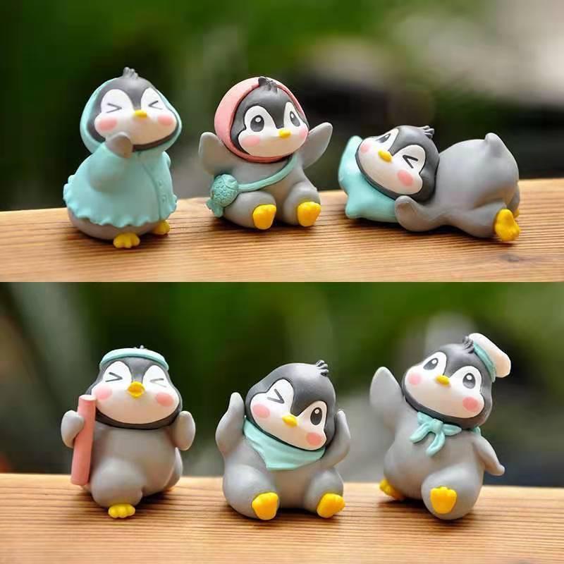 6Pcs Cartoon Cute Animal Penguin Miniatures Mini Figures DIY Fairy Garden Decoration Moss Terrarium Micro Landscape