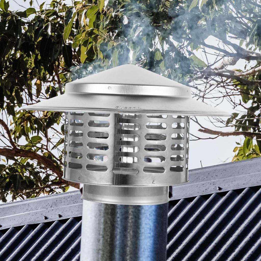 5 Inch Round Stainless Steel Chimney Cap - Flue Cover for Roof Ventilation - Weatherproof Chimney Cover to Fit Existing Flue Tiles and Enhance
