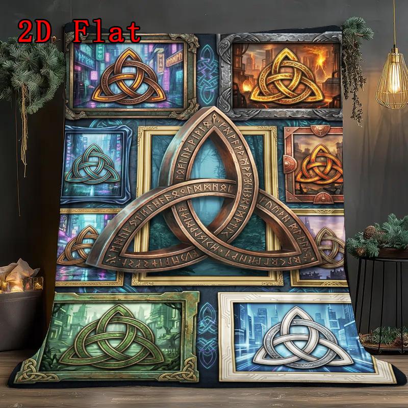 Trinity Symbols Art 2D Flat Pattern Flannel Blanket, High quality All Seasons, Home Decor, Warmth and Comfort, Perfect for Christmas Gifts.
