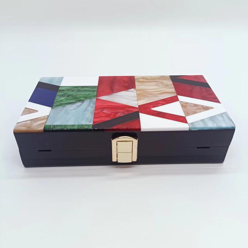 New Acrylic Evening Bag Multicolor Plaid Patchwork Clutch Purse Elegant Lady Handbag Party Prom Chain Crossbody Bags Mini Wallet