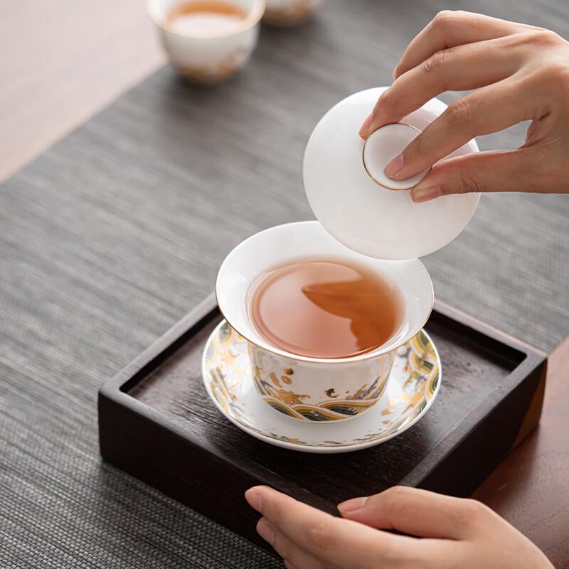 SUSHI CERAMICS Chinese Style Sea Wave Gongfu Tea Set (Xishi Teapot & Gaiwan)