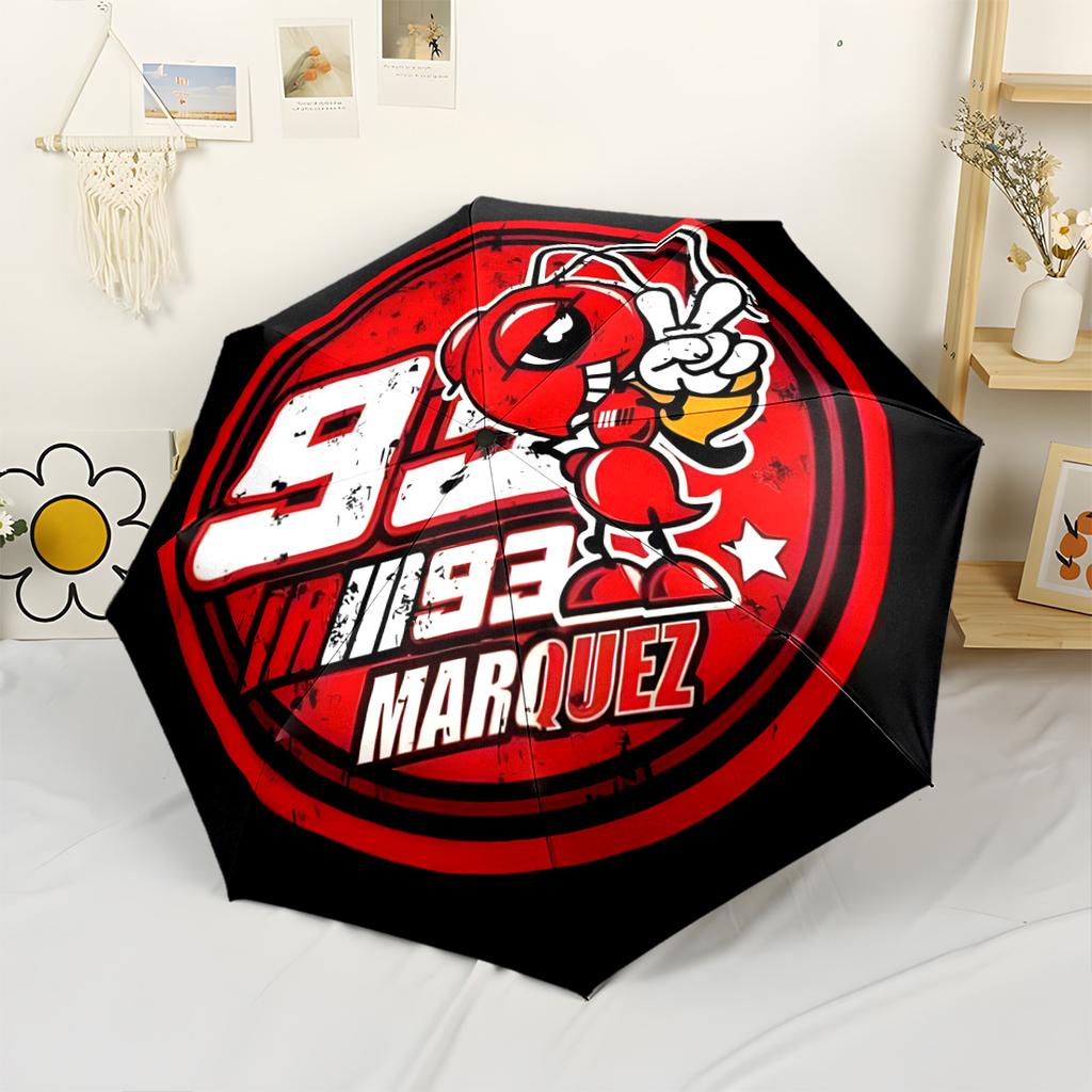 Racing Spirit: Marquez's Emblem Portable Automatic Umbrella Compact 8-Rib Lightweight Sturdy Construction for Outdoor Daily Use Outdoor Accessory