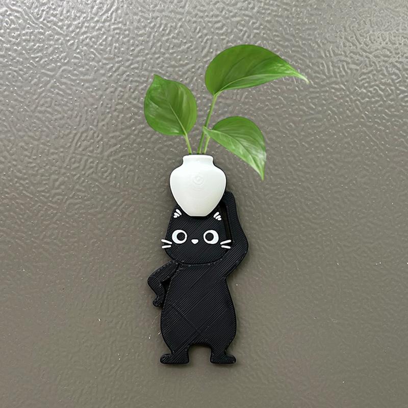 3D Printed Mini Vase Cat Design Fridge Magnet Cat Whisker Collector Ornaments Adhesive & Magnetic Home Office Decor Memorial Box