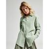 Women's Point Collar Long Sleeve Shirt Loose Fit Elegant Solid Crinkle Cotton Button Down Blouse