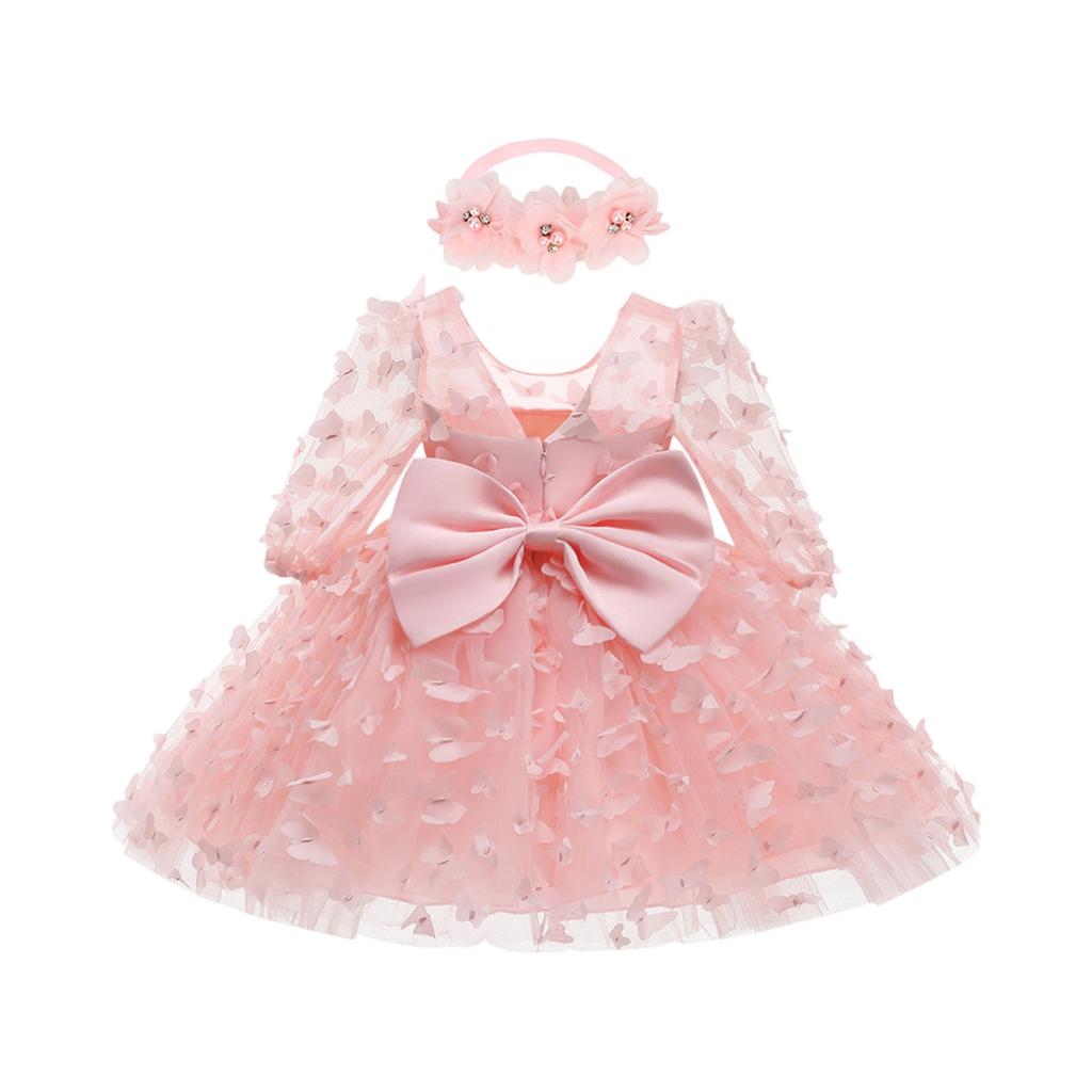 Girls' Tulle Bow Dress - 3D Floral Ball Gown