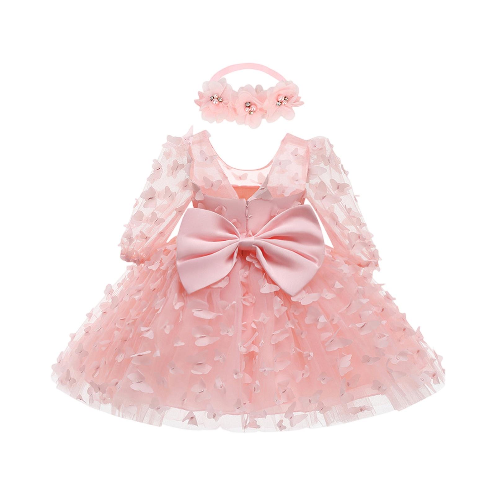 

Girls Tulle Bow Dress - 3D Floral Ball Gown 12M рожевий