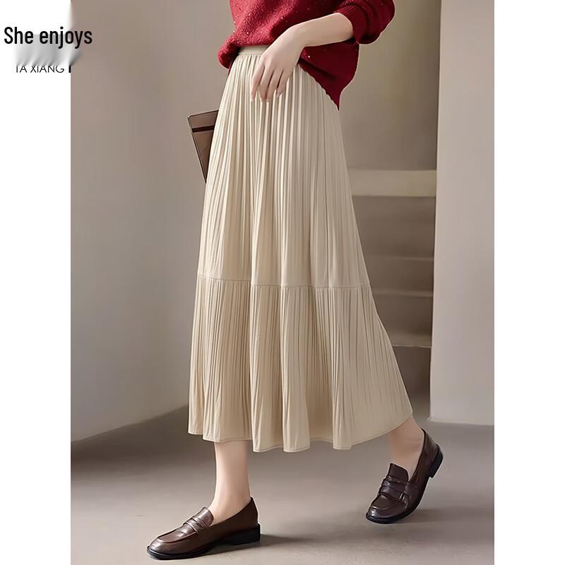 

Women s Elegant Pleated A-Line Midi Skirt L