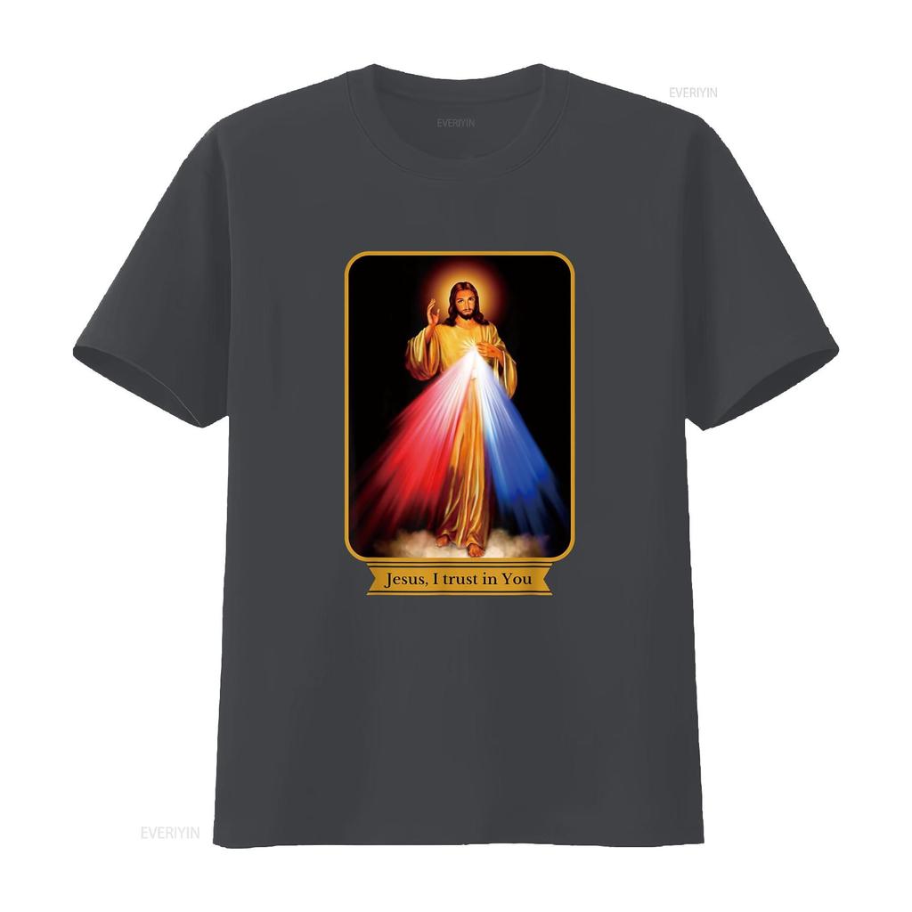 Gesù Misericordioso Confido in Te Maglietta Cattolica vintage Lavata Morbida Traspirante grafica Elasticizzata streetwear Comoda