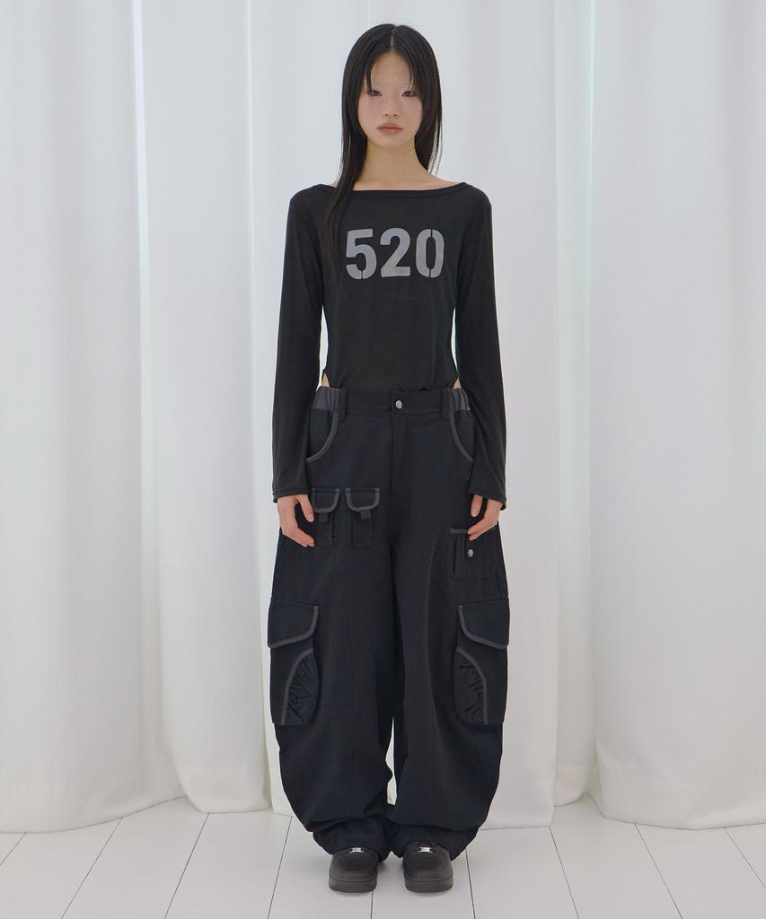FANCY CLUB 520 Boat Neck Sheer Long Sleeve (Black) F26Qb047