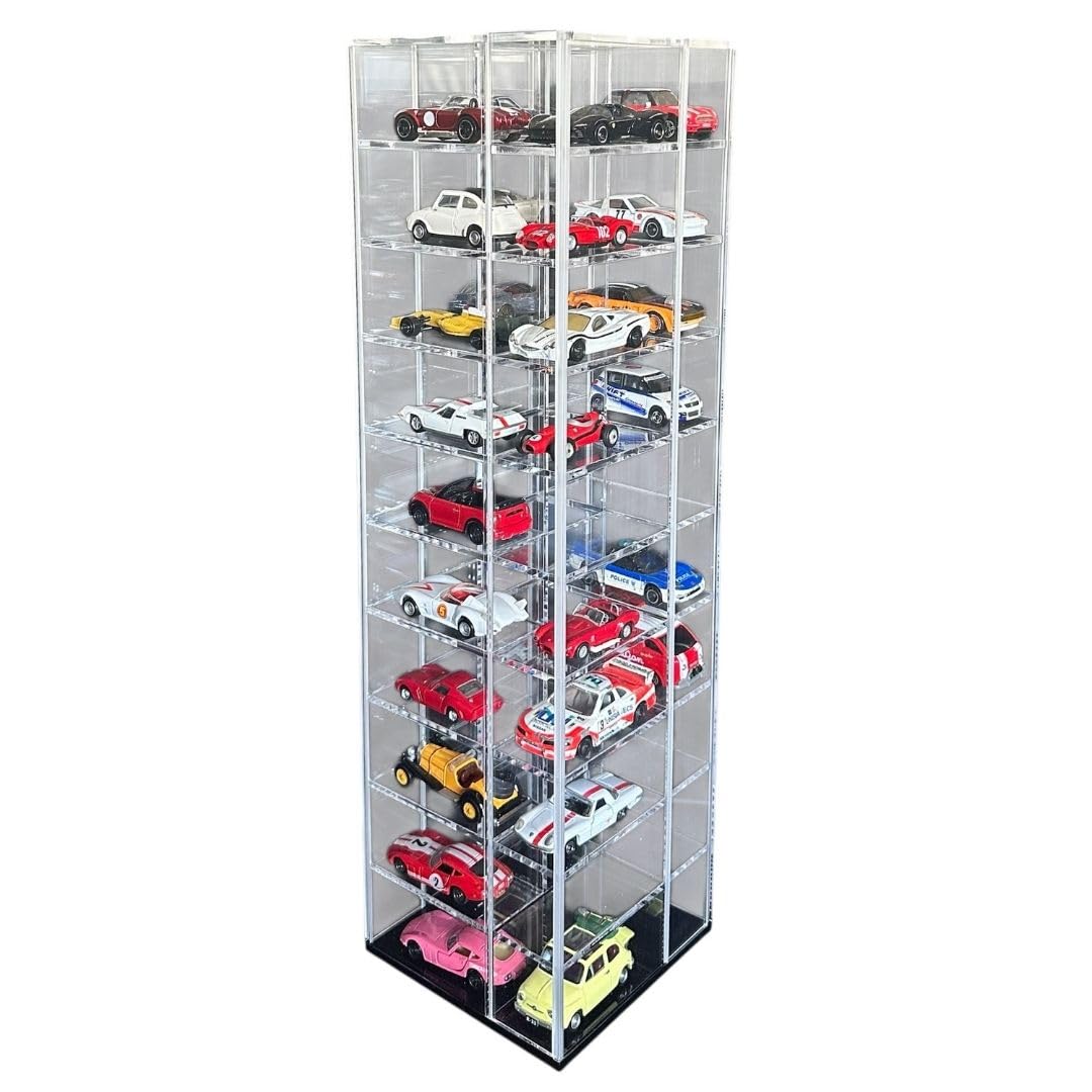 

[Kurashi no Shoten] Мини-витрина для хранения машинок, Вращающаяся на 360° дисплейная башня, Акрил, Вмещает 40 машинок, Парковочный гараж
