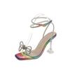 Women Bowknots Crystal Heeled Sandals Fashion Square Toe Rhinestone Decor Ankle Strap Heels For Party Wedding Prom