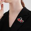 Unique Sturdy Alloy Double Heart Brooch with Rhinestones for Women Unisex Valentines Day and Event Accessories