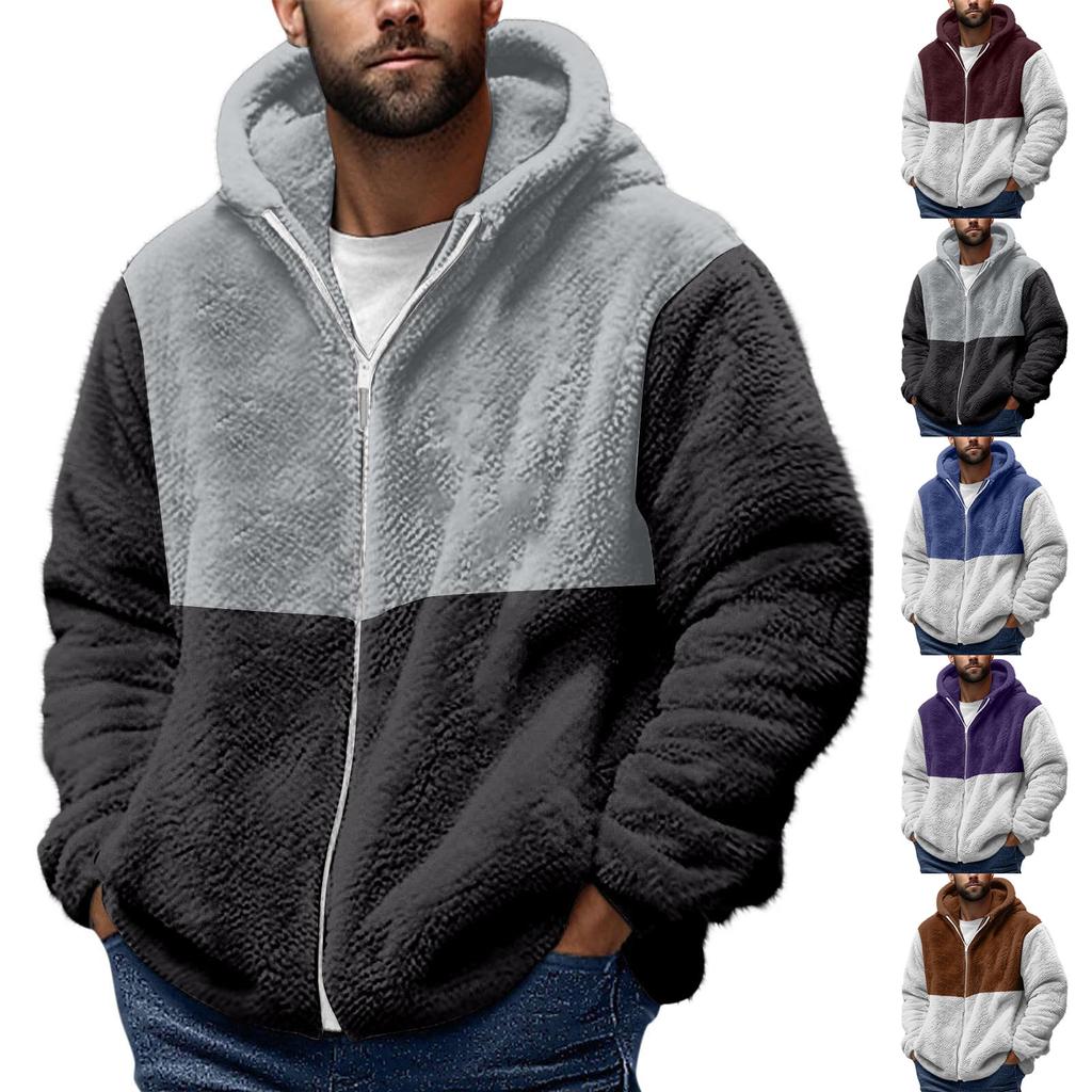 Men'S Winter Zipper Hooded Fleece Sweatshirt With Patch Pocket Casual Jacket
