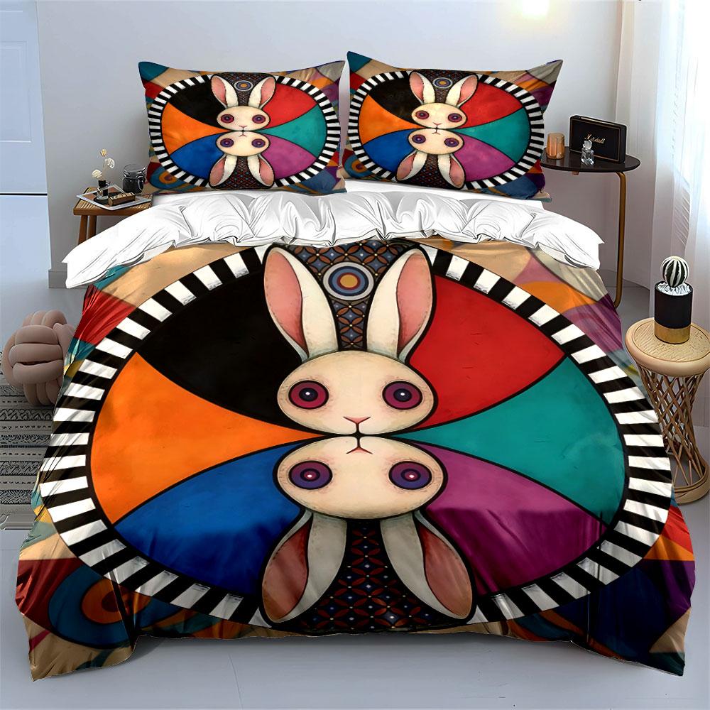 Colorful Rabbit Design Decor Set Soft Comfortable Duvet Cover Bedding Set Included 1*Duvet Cover & 2*Pillowcases, Gift