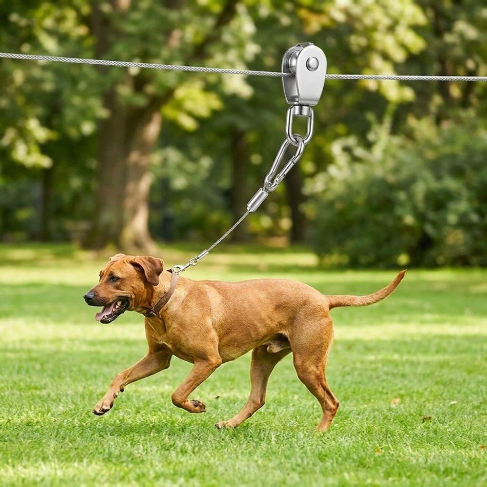 15/30M Dog Runner for Yard Metal Buckle Dog Tie Out Trolley Wire Rope Outdoor Yard