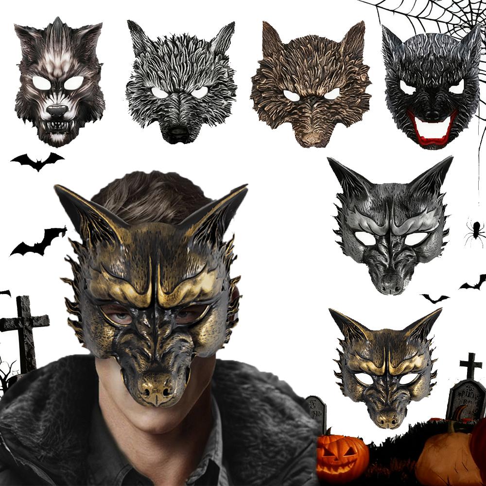 Wolf Face Mask Collection Black Gold Stroke Half Face Mask Halloween Cosplay Animal Makeup Party Devil Props Party Supplies