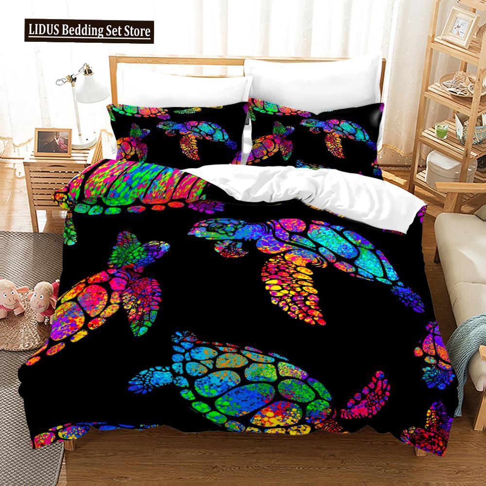 Ocean Duvet Cover Set Sea Turtle Ocean Animals Polyester Comforter Cover For Kids Children Boys Women King Queen With Pillowcase
