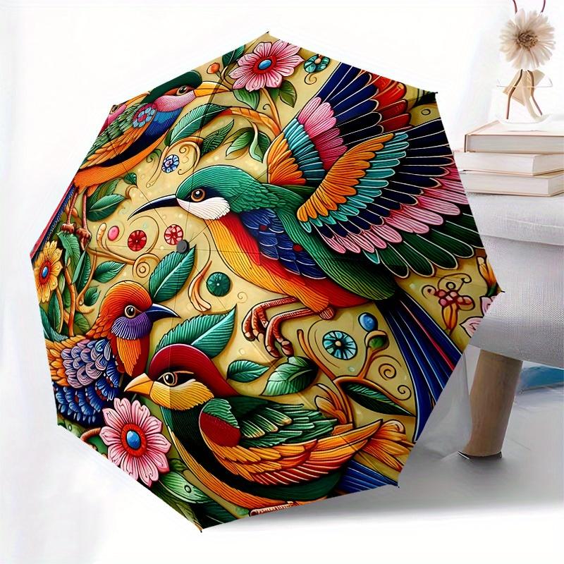 1pc Colorful Birds Floral MandalaUmbrella with Plastic Handle,Suitable for All Seasons Home Travel Outdoor UmbrellaB1747