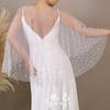 Pelerină Mică din Tul Transparent cu Perle Presărate Peste Tot, Bandă de Umăr din Plasă Fluidă cu Gât Rotund pentru Rochie de Mireasă, Rochie de Seară Fără Bretele