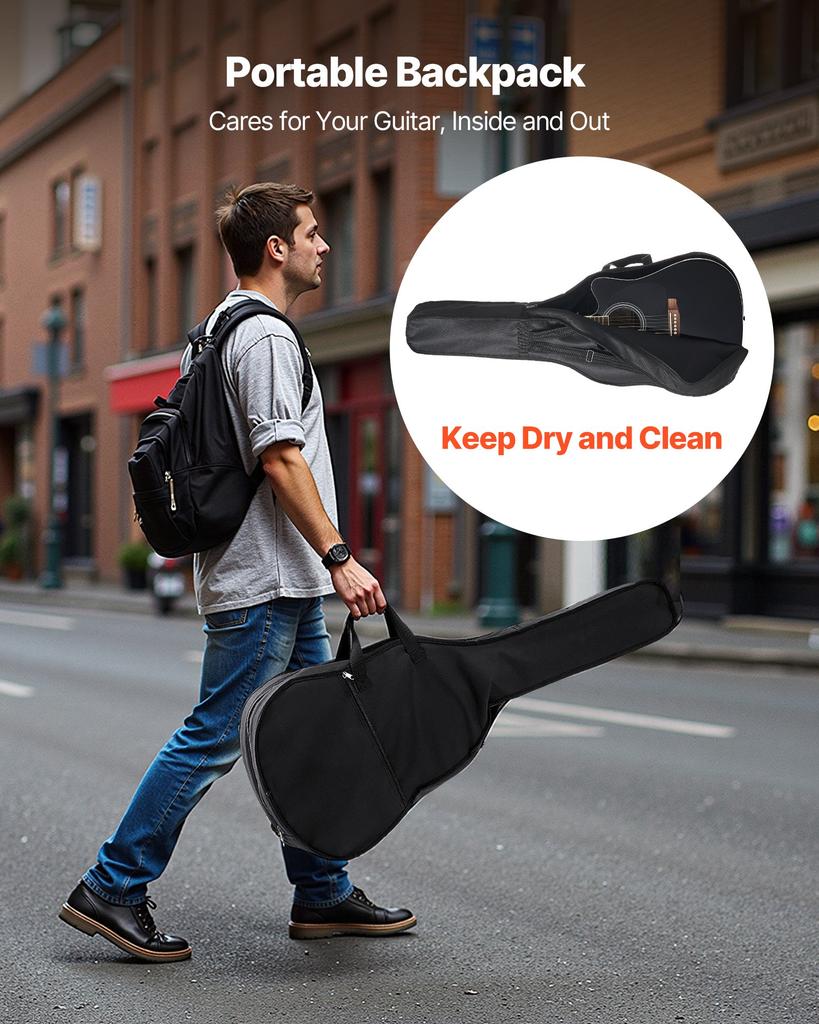 VEVOR 1041 mm (41 in) Cutway Acoustic Guitar Beginner Bundle with Gig Bag for Adult Black