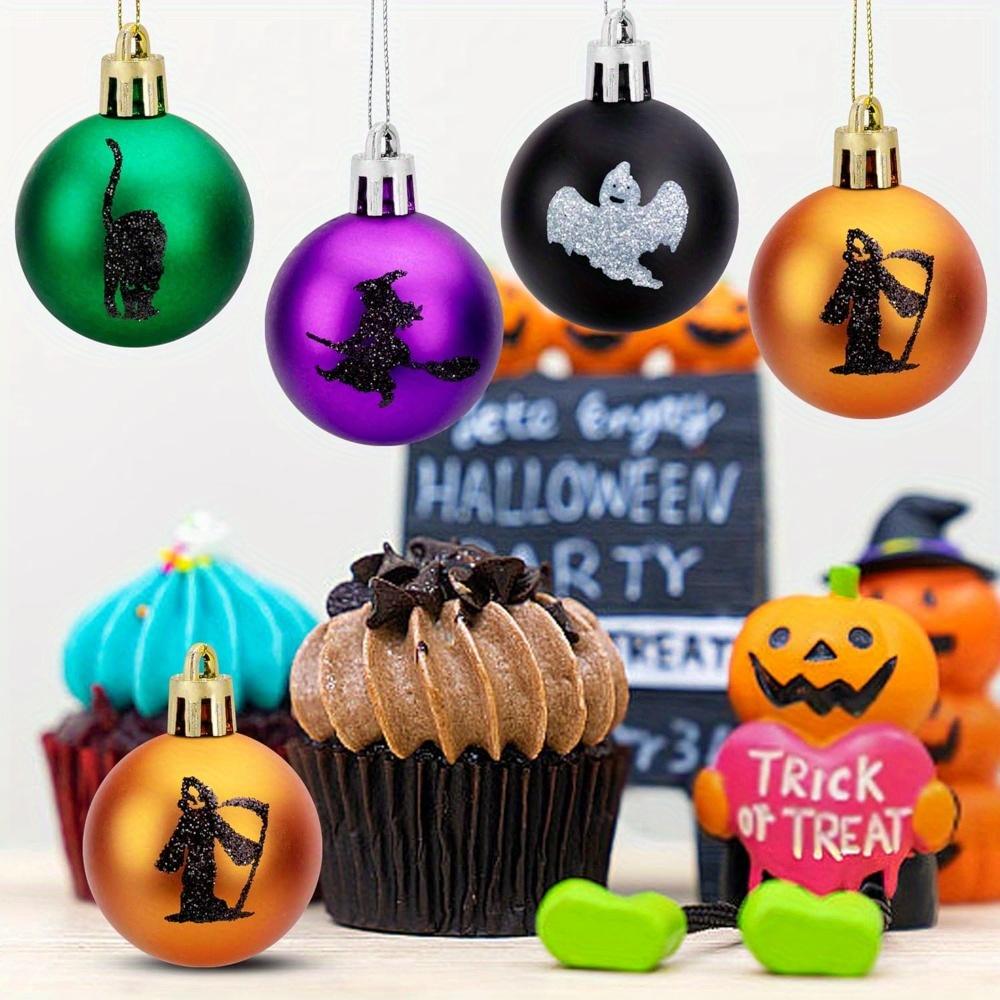 48pcs Halloween Hanging Ball Ornaments Halloween Glitter Witch Ghost Shatterproof Balls- Colorful Hanging Tree Balls Ornaments