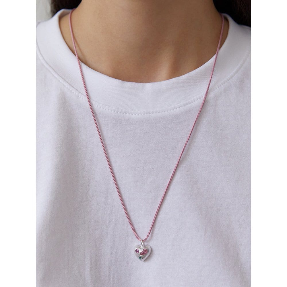 (925 Silver) Witty Cubic Heart String Necklace Nz2118