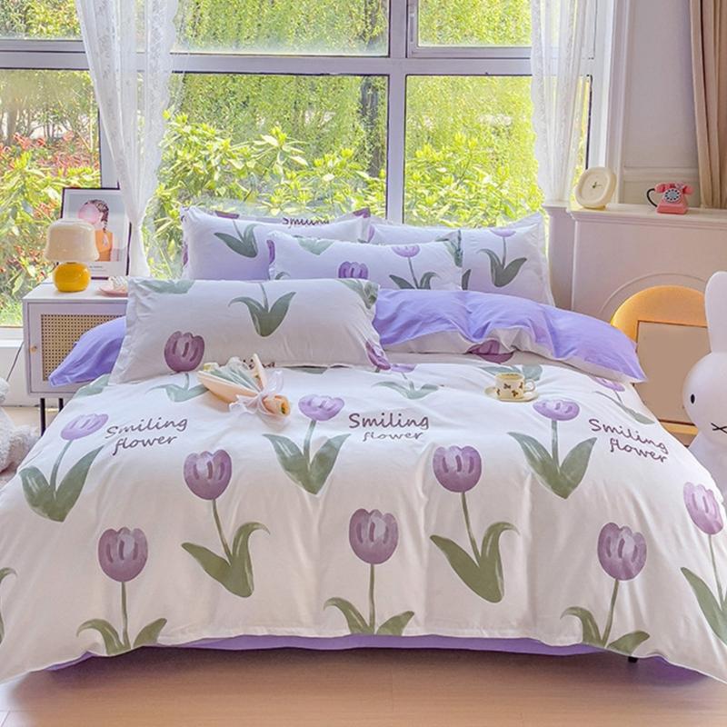 4 Piece Washed Cotton Bed Sheet Set Brushed Finish Duvet Cover Pillowcase For Years Round Comfort Family Household Use