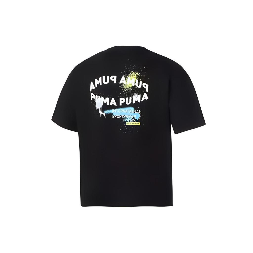 PUMA Loose Round Neck Comfortable Breathable American Retro Short Sleeve T-Shirt With Letter Brand Logo Print Unisex Tops Black 536087-01