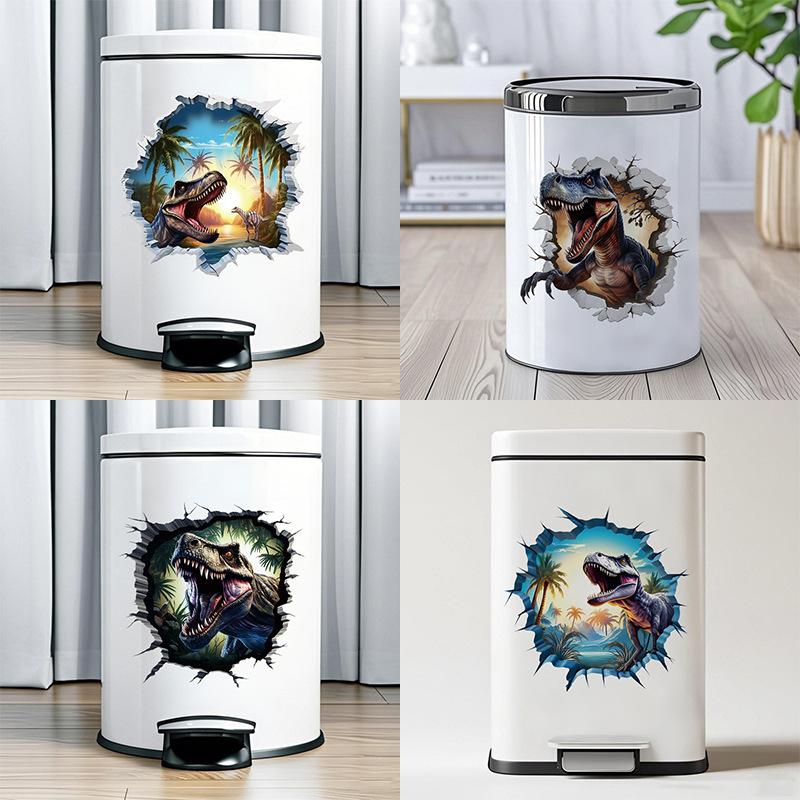 3D Dinosaurier Wandsticker für Kinderzimmer Kindergarten Schlafzimmer Wanddeko Wasserdichte Vinyl Toilettenaufkleber für Mülleimer Kreative Abziehbilder