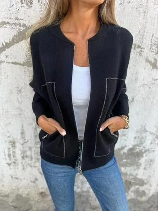 2024 Autumn/Winter Casual Solid Color Zipper Jacket