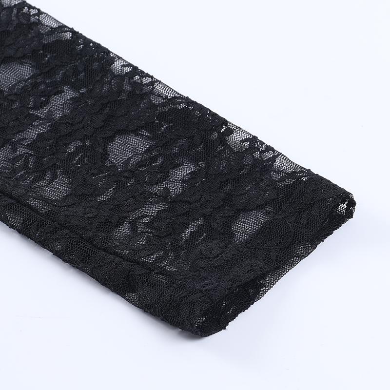 Gothic Vintage Ausgeschnittenes Samt T-Shirt Langarm zum Schnüren Crop Tops