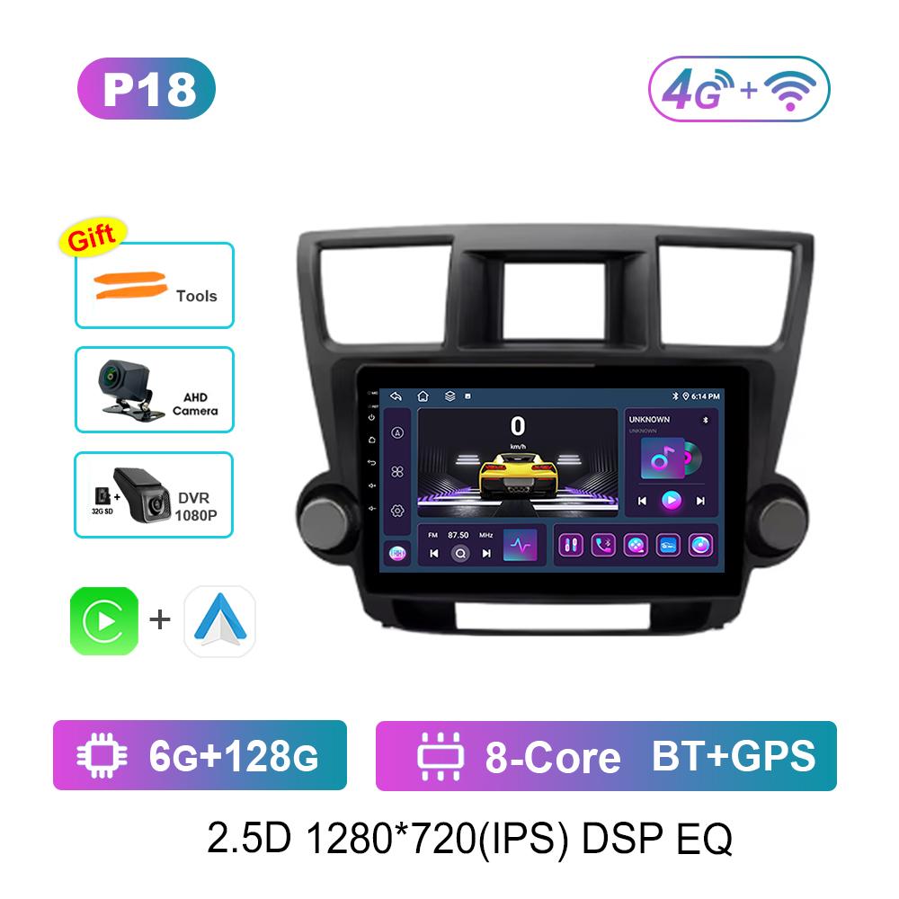 Navigation GPS Car Video Multimedia Player for Toyota Highlander 2007 - 2013 WiFi BT Android OS 4G Carplay Auto Tools DSP Stereo
