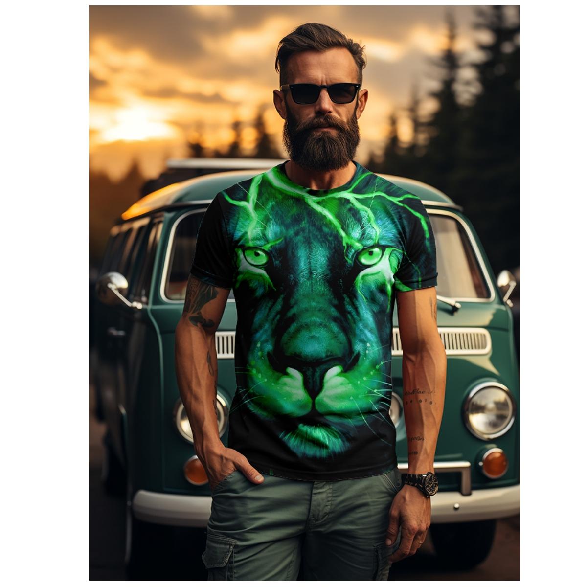 

Літня повсякденна модна чоловіча футболка 3D Cool Wild Grey Wolf Print з коротким рукавом, міський вуличний стиль, вільна зручна легка 6XL