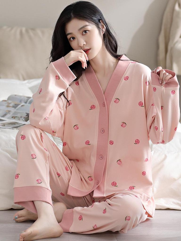 Autumn 2025 Women's Long Sleeve Cardigan Pajamas - Cute Ins Style Homewear