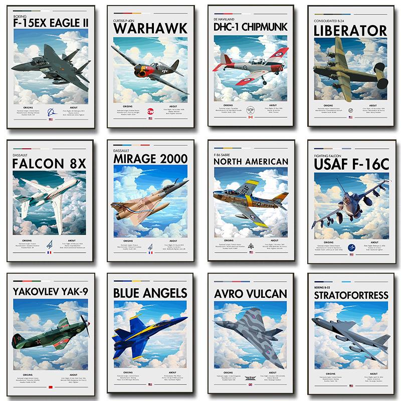 Cooler Überschalljäger Jet Poster Luftwaffe Flugzeugdrucke Mehrrollenfähiger Jäger Leinwandgemälde Wandkunst Bild Heimzimmerdekor