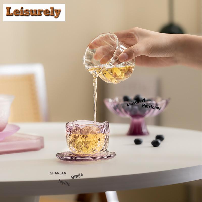 111ML Flowing Cloud Glass Color Crystal Teacup Creative Tea Bowl Mug Tea-tasting Fragrance Cup Chazhan Master Cups Teaset Saucer