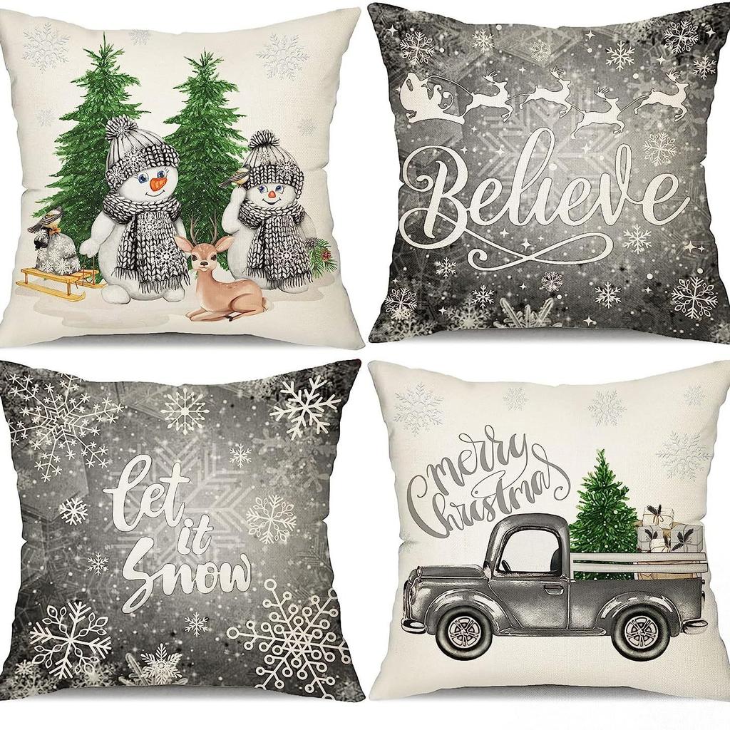 Christmas Snowman Bell Pillowcase Living Room Bedroom Bed Backrest Cushion Home Festive Atmosphere Decoration Backrest