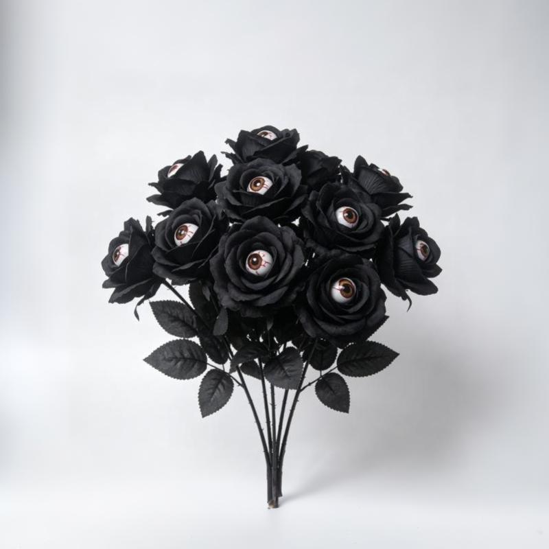 1Pc With Eyeball Halloween Eyeball Rose Simulation Handmade Eyeball Fake Flower Exquisite Artificial Black Rose Accessories
