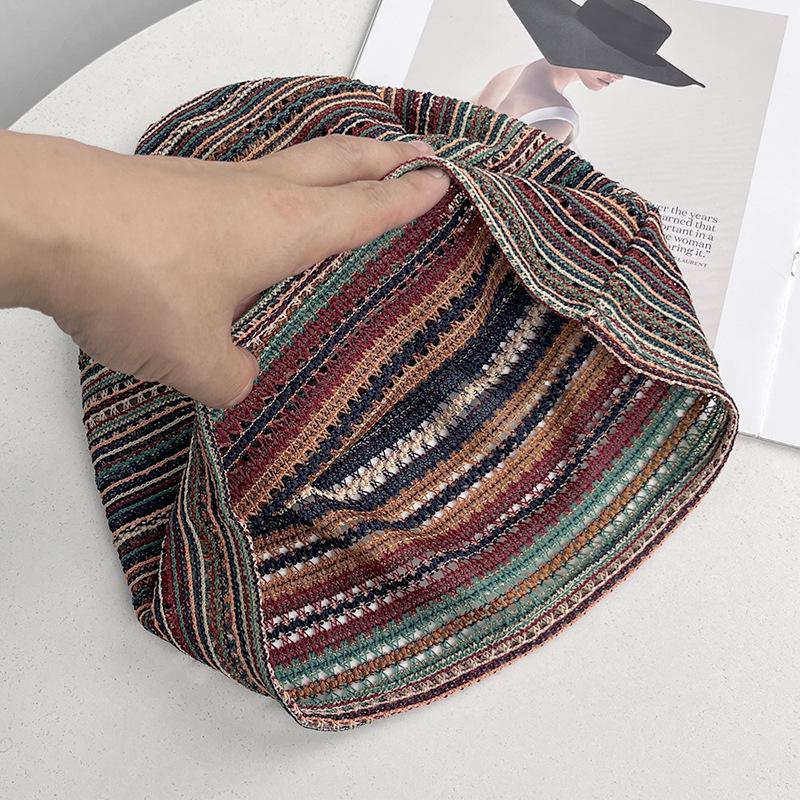 New black and white texture hollow knitting stack hat niche hand crochet confinement hat lazy hat